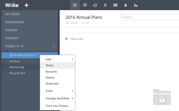 Create a folder called "2016 Annual Plans" at the top level of your account