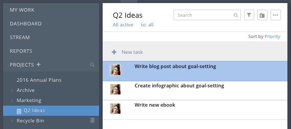 Create a project folder called "Q2 Ideas"