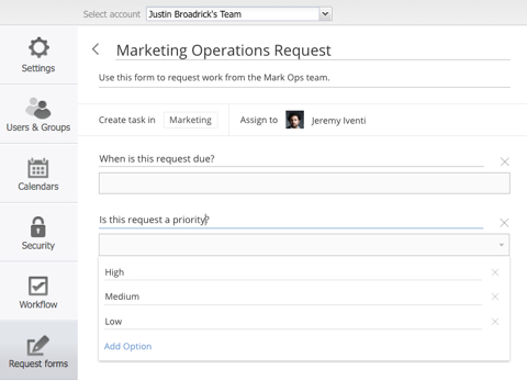 Formulario de solicitud de operaciones de marketing