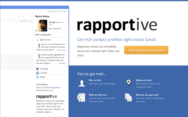 Rapportive - 51 Chrome Browser Extensions to Amplify Your Productivity