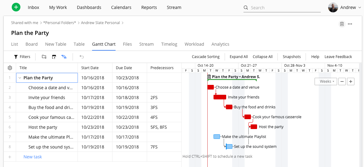 Gantt Chart Critical Path Example