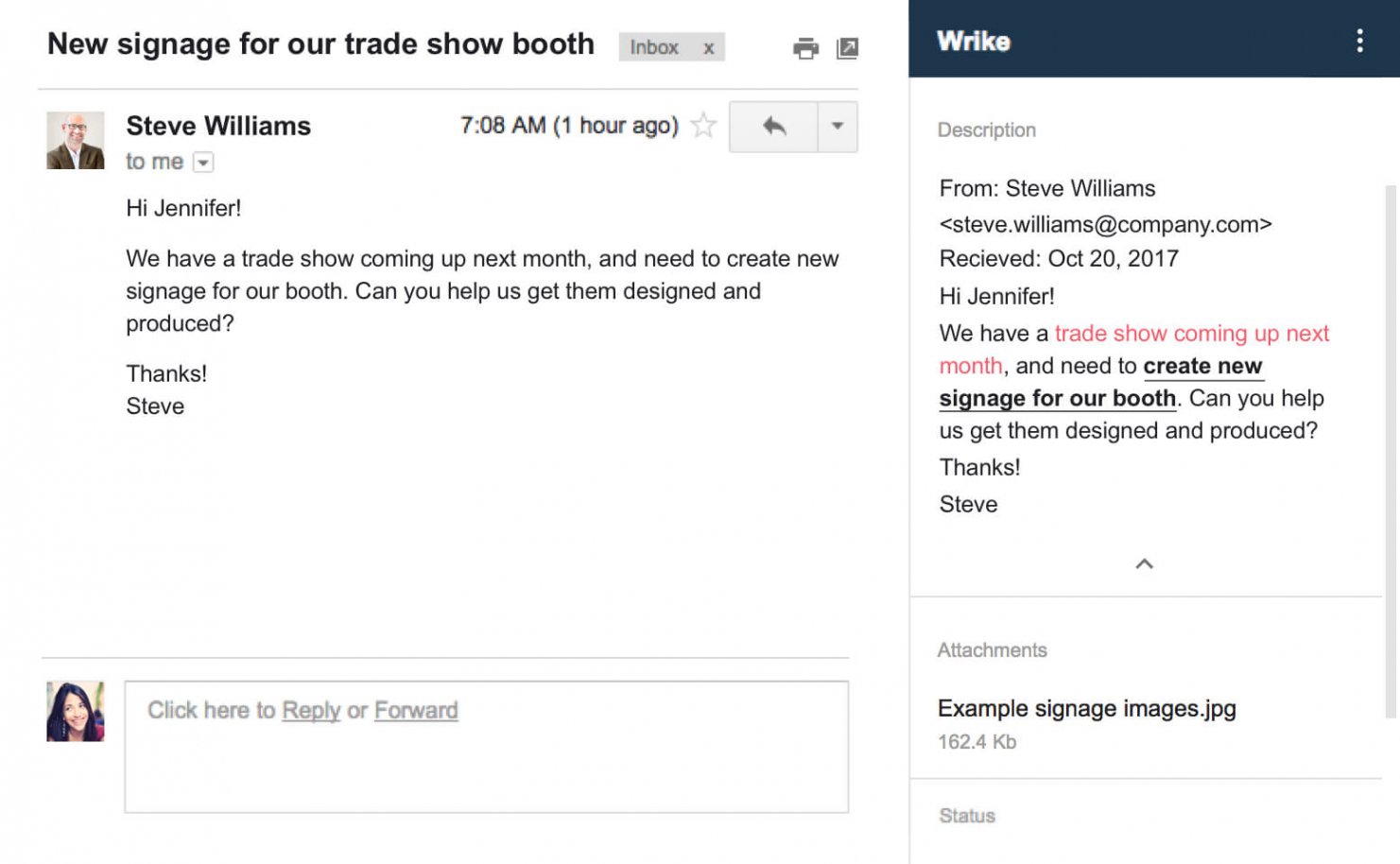 Wrike für Gmail Screenshot