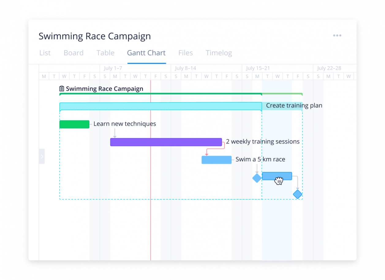 Gantt chart for swimming race campaign