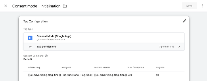 And image showing default command tag in google tag manager