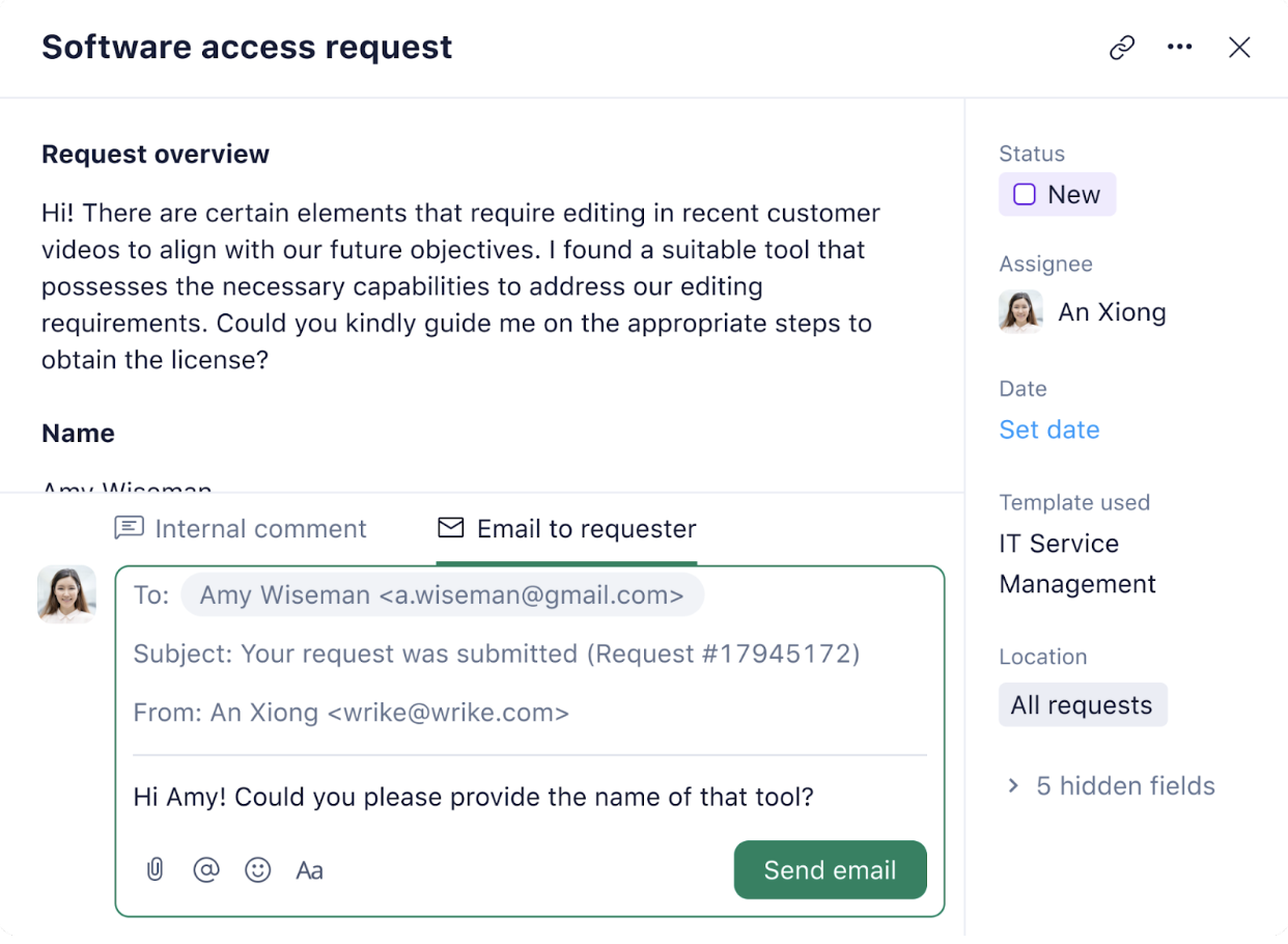 A screenshot of a Wrike software access request
