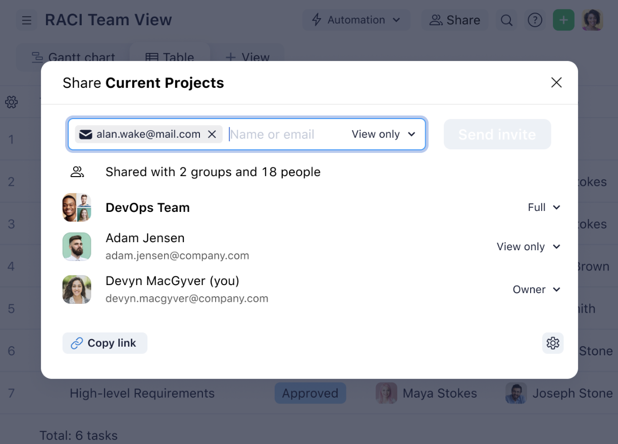 Image of Wrike interface showing how you can invite team members to a time study template