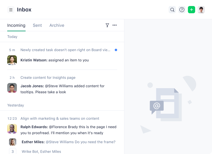 Wrike inbox Educational Insights example
