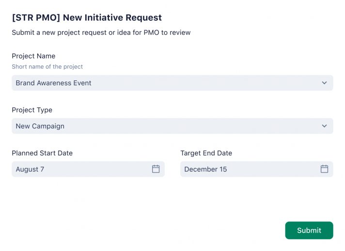 This image shows how Yourbiz uses Wrike custom request forms to streamline work intake.