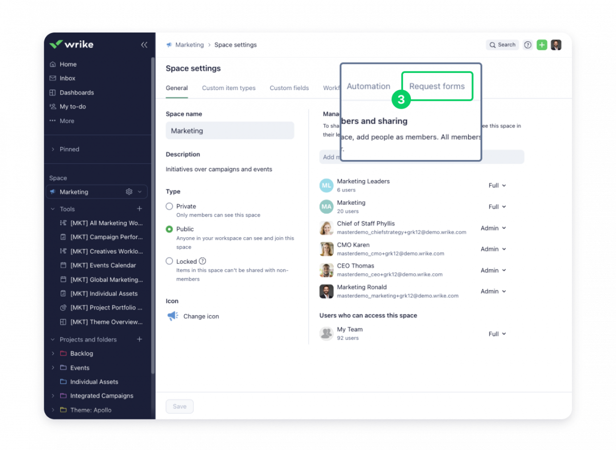 Step 3 to building a Wrike request form