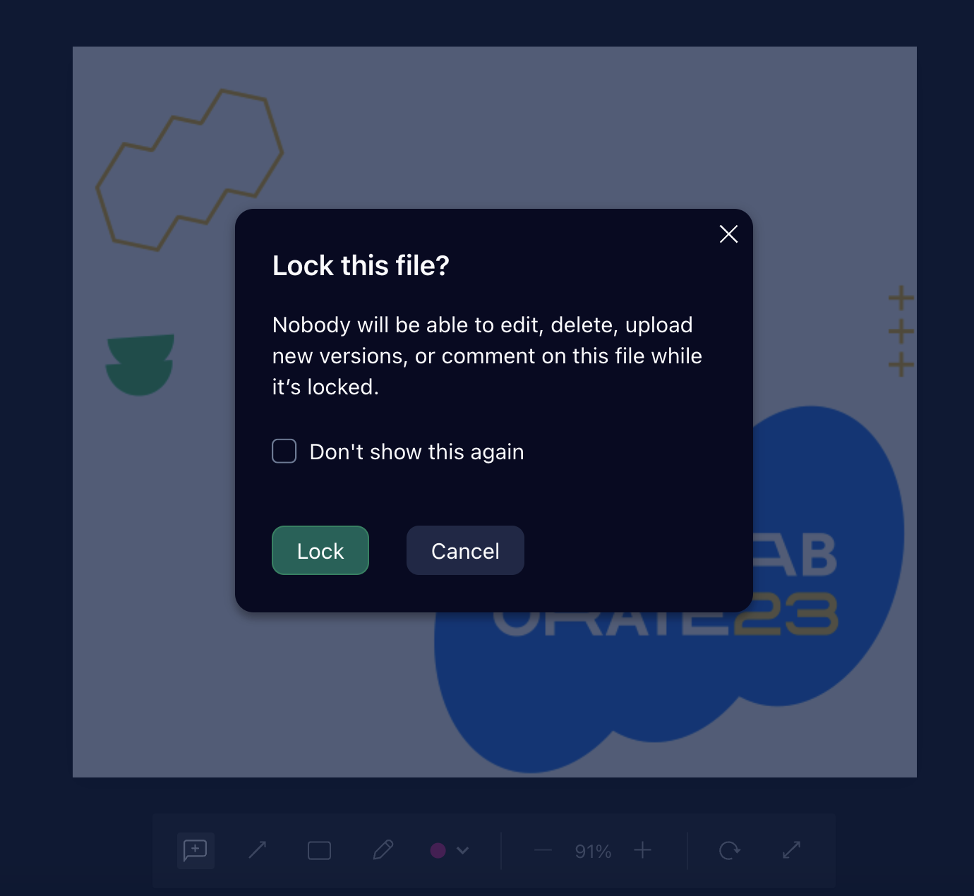 Screenshot of Wrike’s file lock pop up