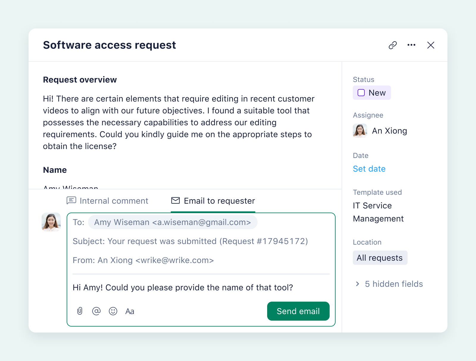 product screenshot for wrike task view on aqua background