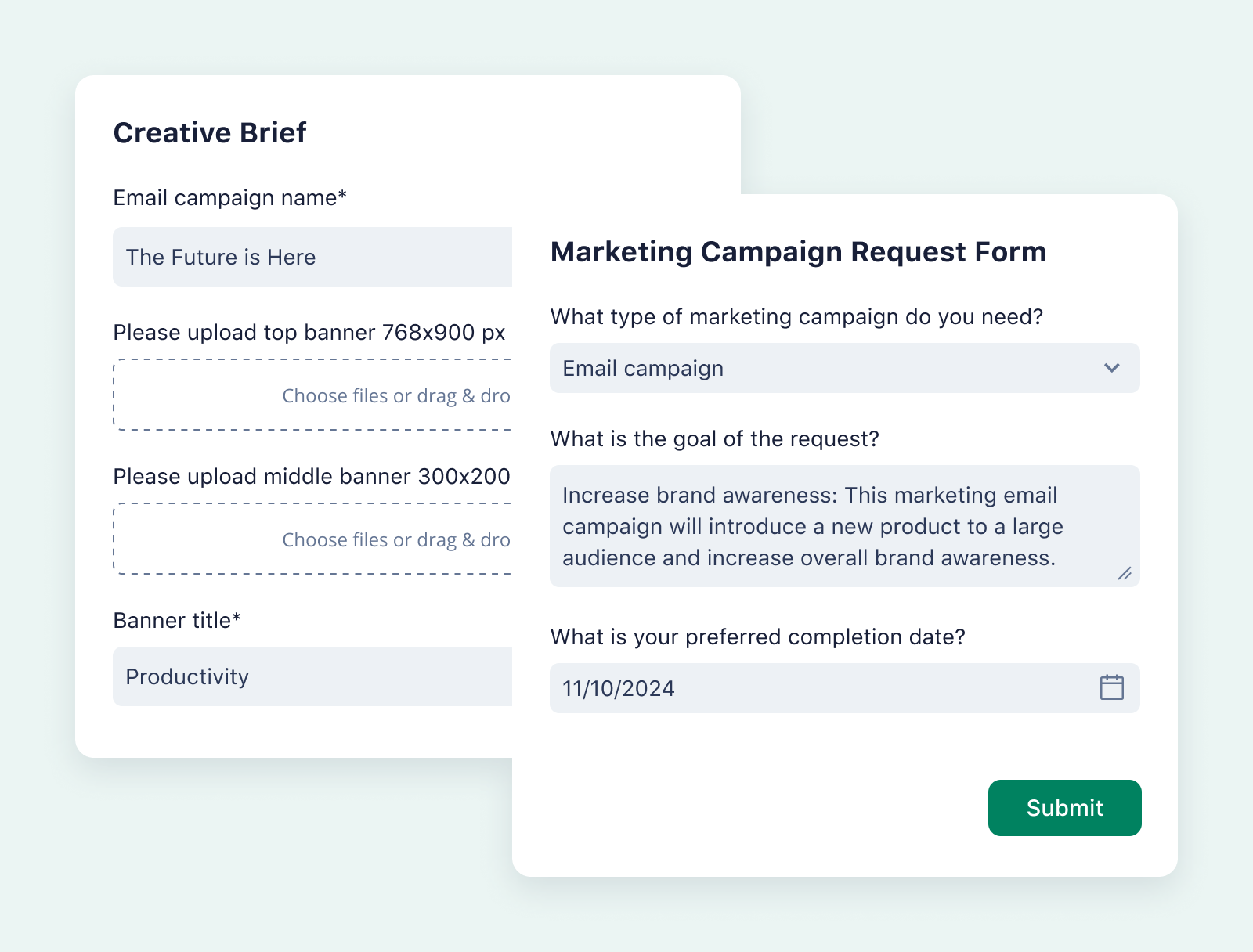 updated screenshot of marketing campaign request form