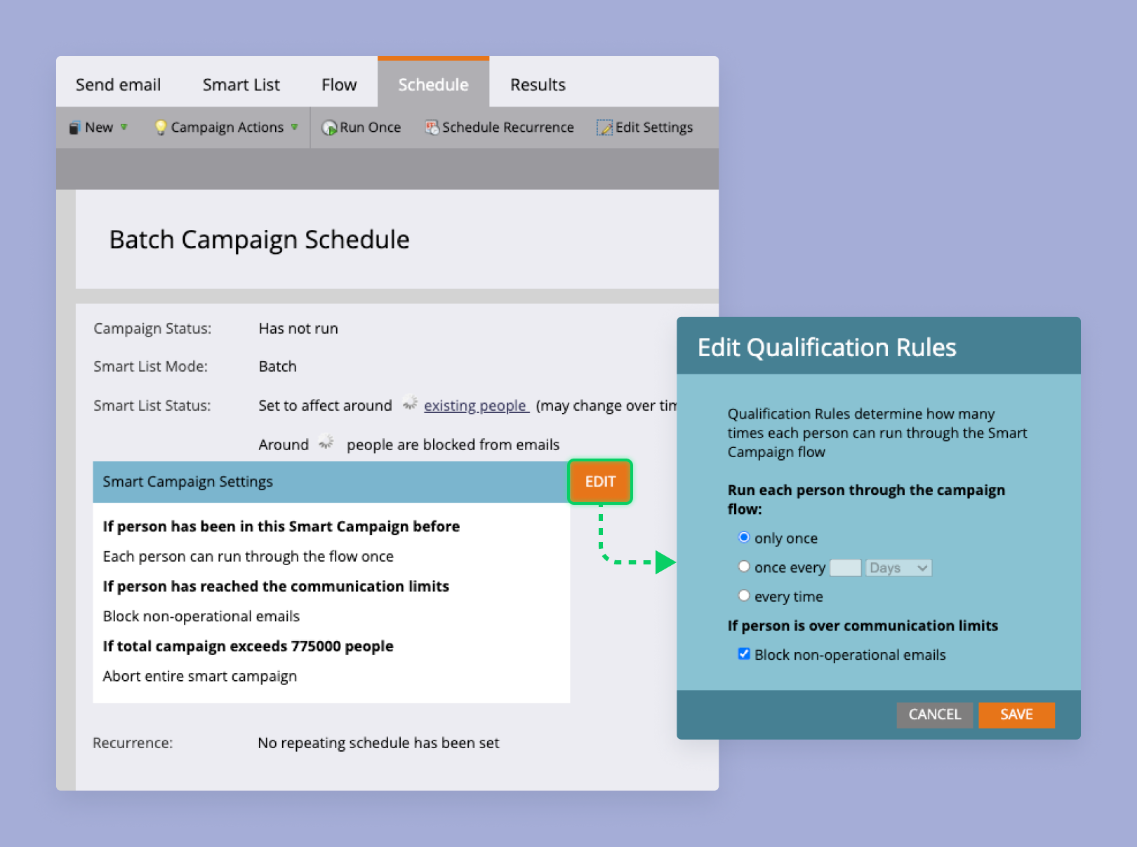 screenshot of marketo smart campaign settings