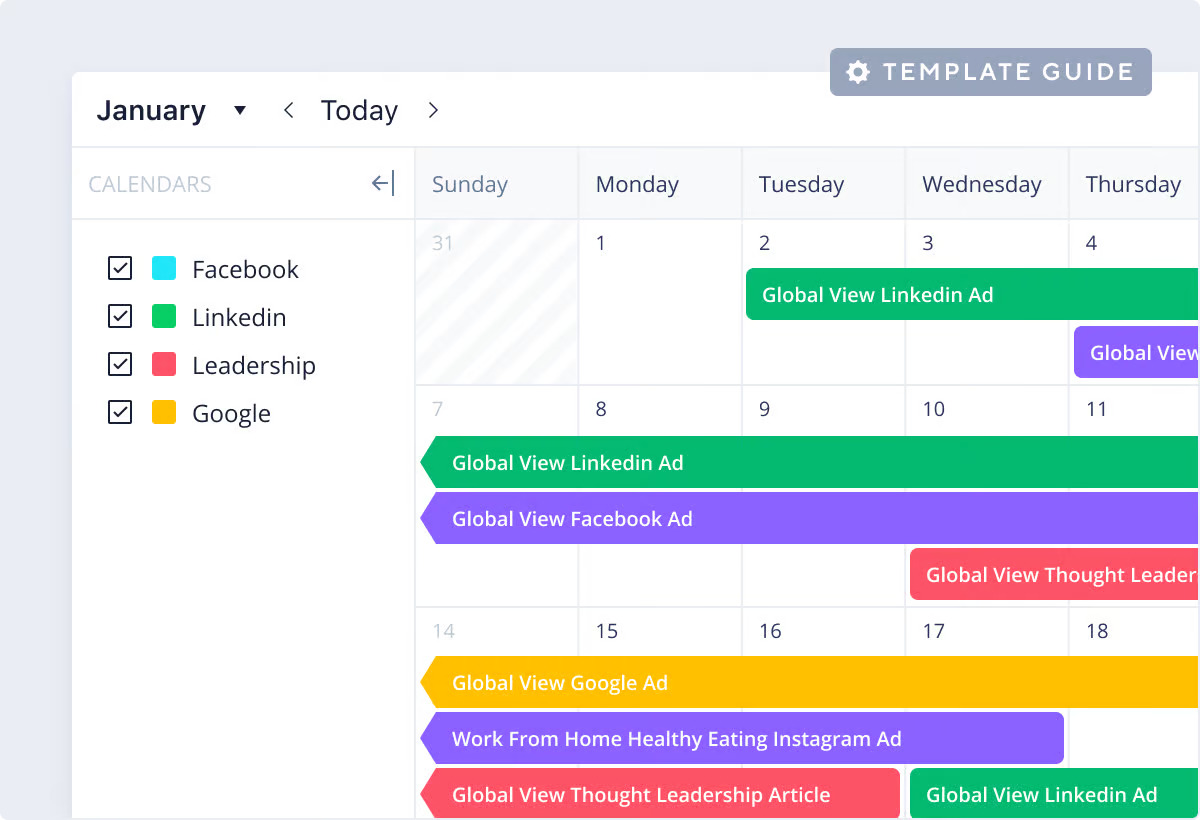 product screenshot of wrike content calendar template