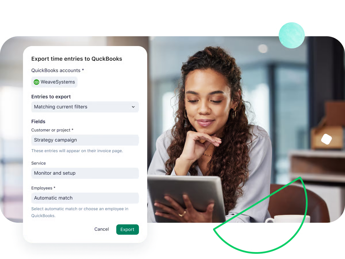 quickbooks integration time entry export