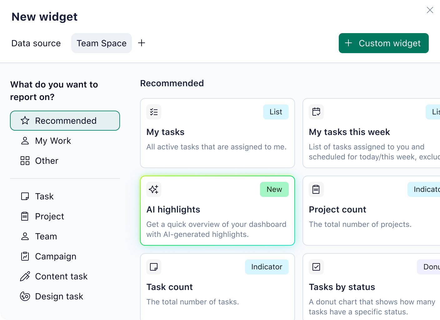 product screenshot of new wrike ai widget