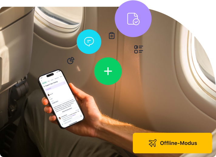 Mobile Offline Modus mit Aufgabenliste und Benachrichtigungen in Wrike App.