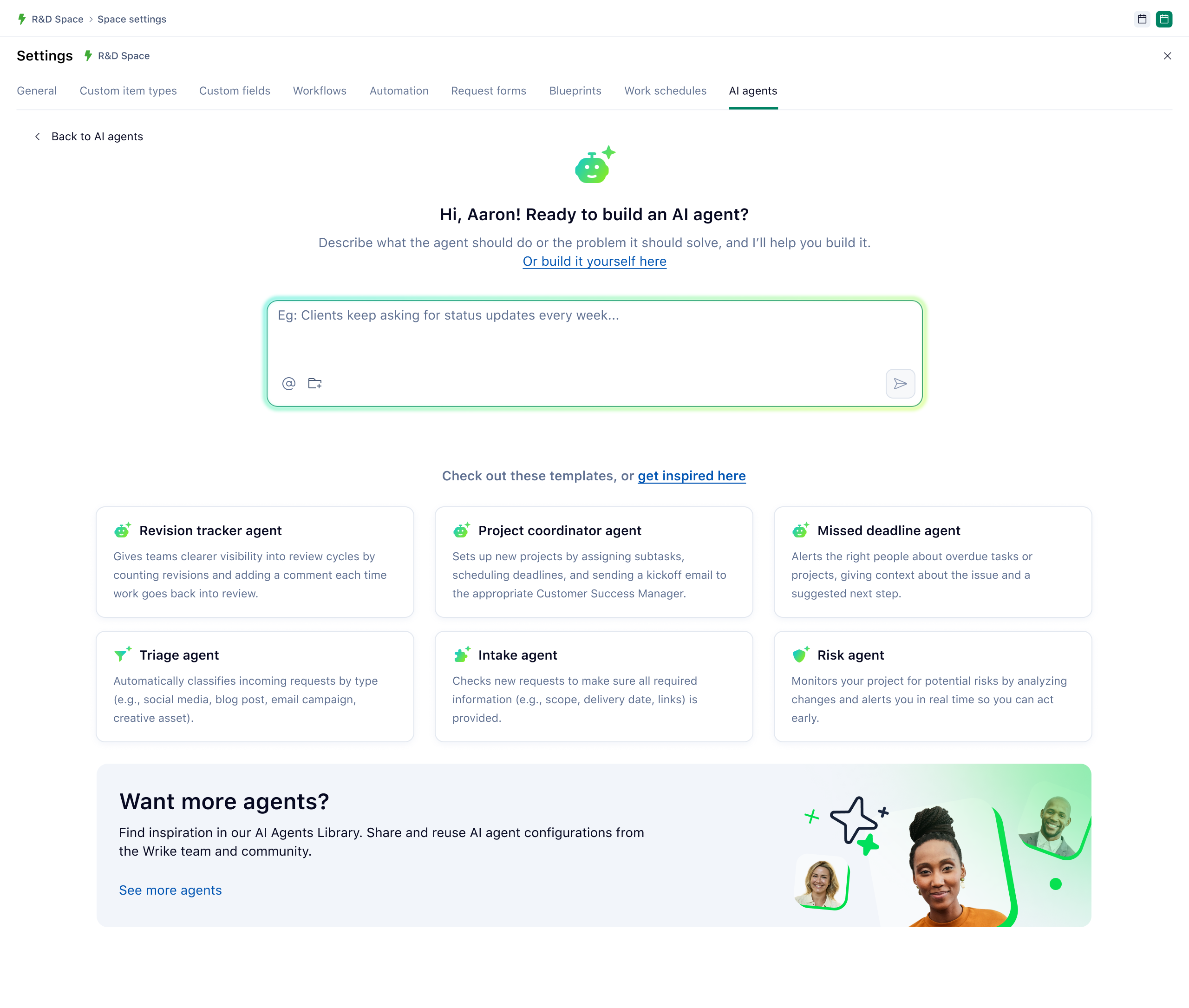 screenshot of wrike conversational builder