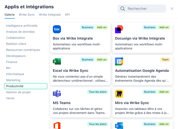 Capture d’écran de Scrumwise avec gestion des tâches, calendrier et intégrations d’applicatio