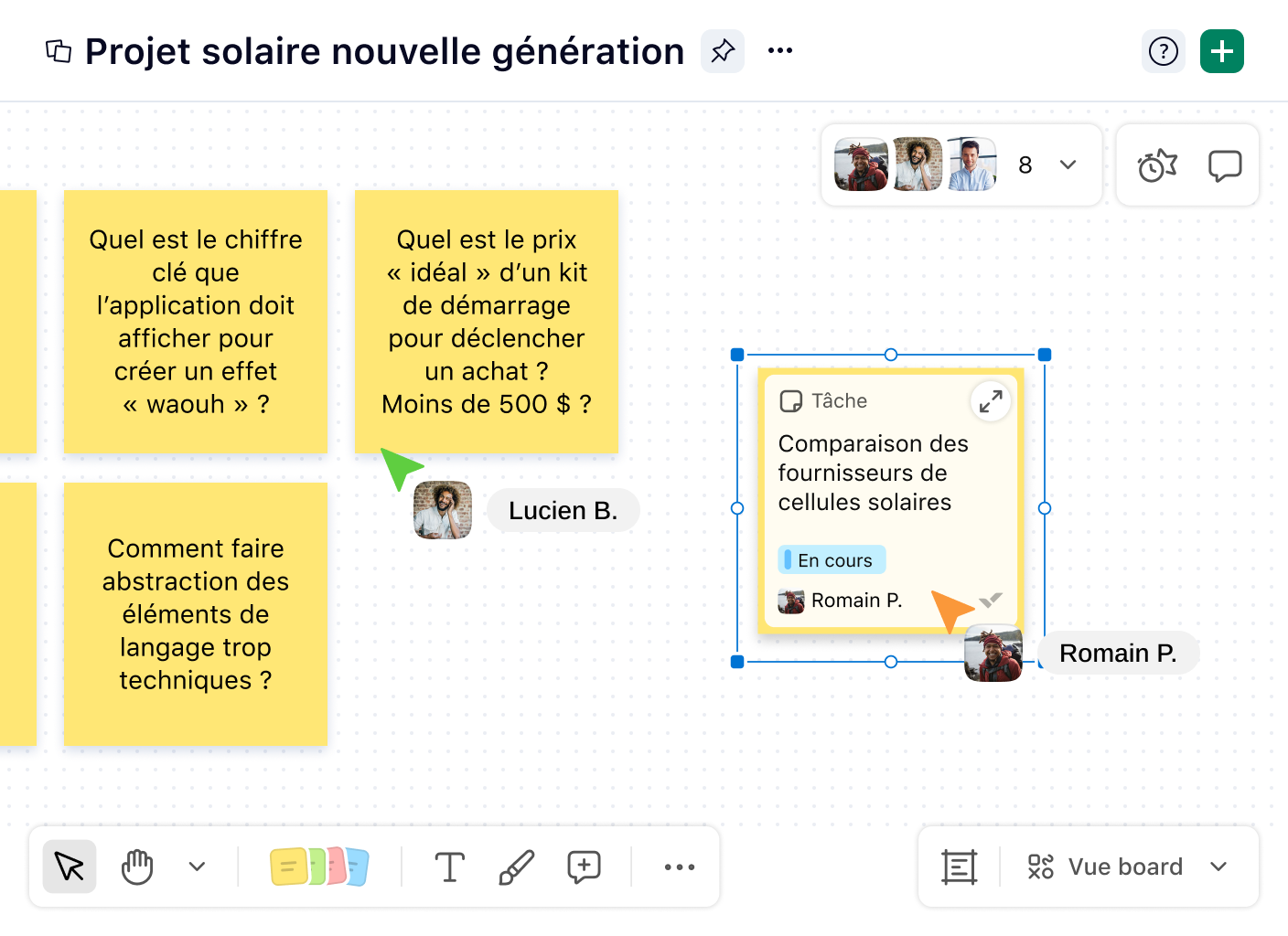 Whiteboard de Wrike avec des notes digitales converties en tâches