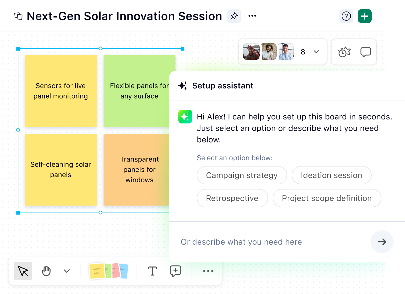Whiteboard AI Assistant helping organize tasks and ideas on a digital board.